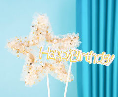 Топпер Happy Birthday, Звездочка золото, 1 шт.